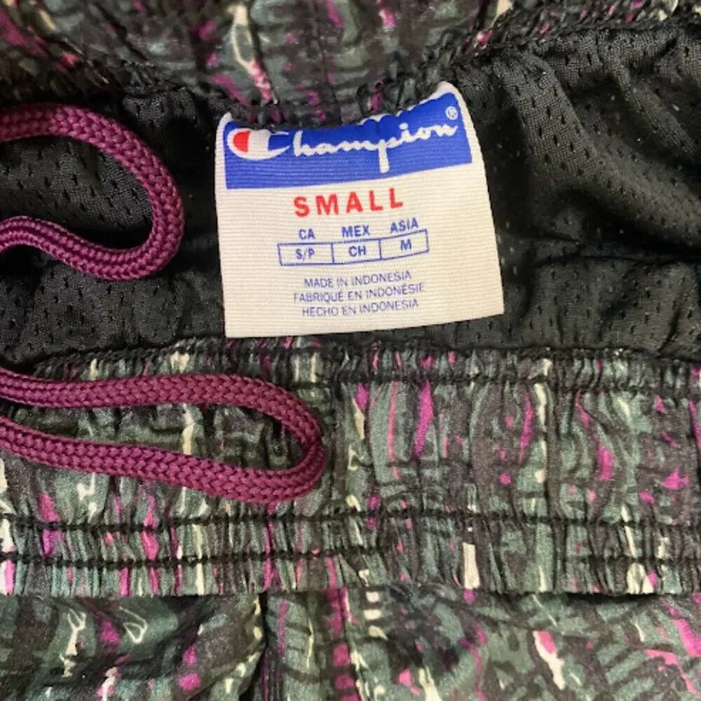 CHAMPION Vintage 90s/00s Retro Cybercore Techno Matrix Print Swim Trunks S